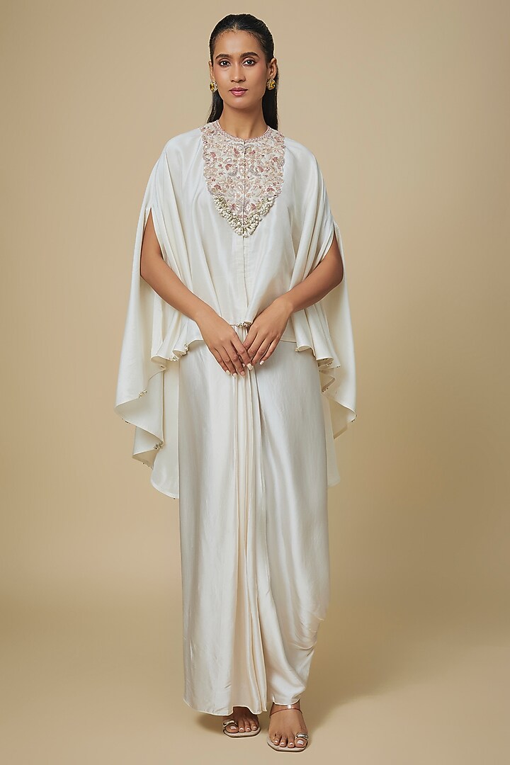 Ivory Silk Gota Work Umbrella Kaftan Set by Prisho at Pernia's Pop Up Shop