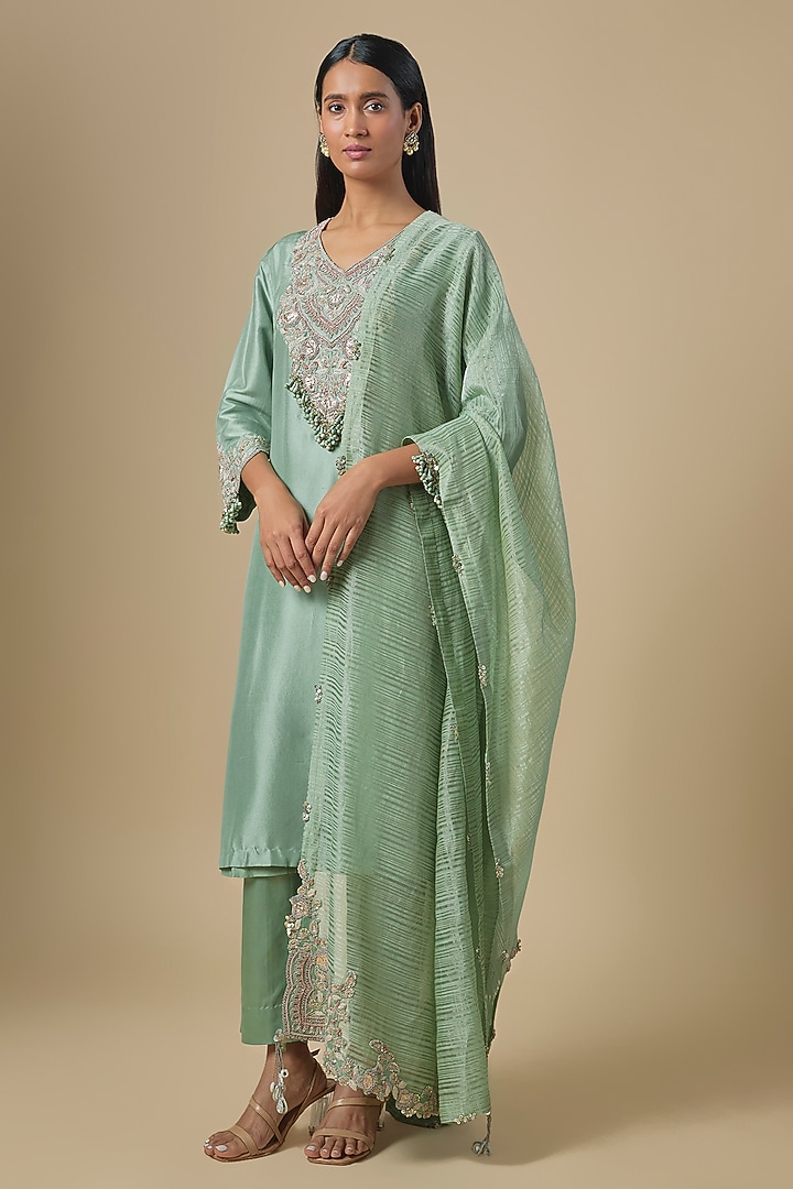 Aqua Silk Dori Embroidered Kurta Set by Prisho at Pernia's Pop Up Shop
