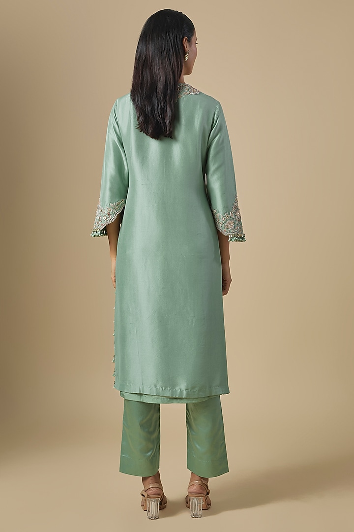 Aqua Silk Dori Embroidered Kurta Set by Prisho at Pernia's Pop Up Shop