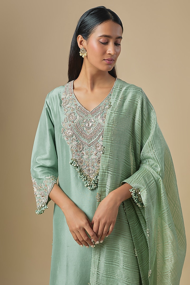 Aqua Silk Dori Embroidered Kurta Set by Prisho at Pernia's Pop Up Shop