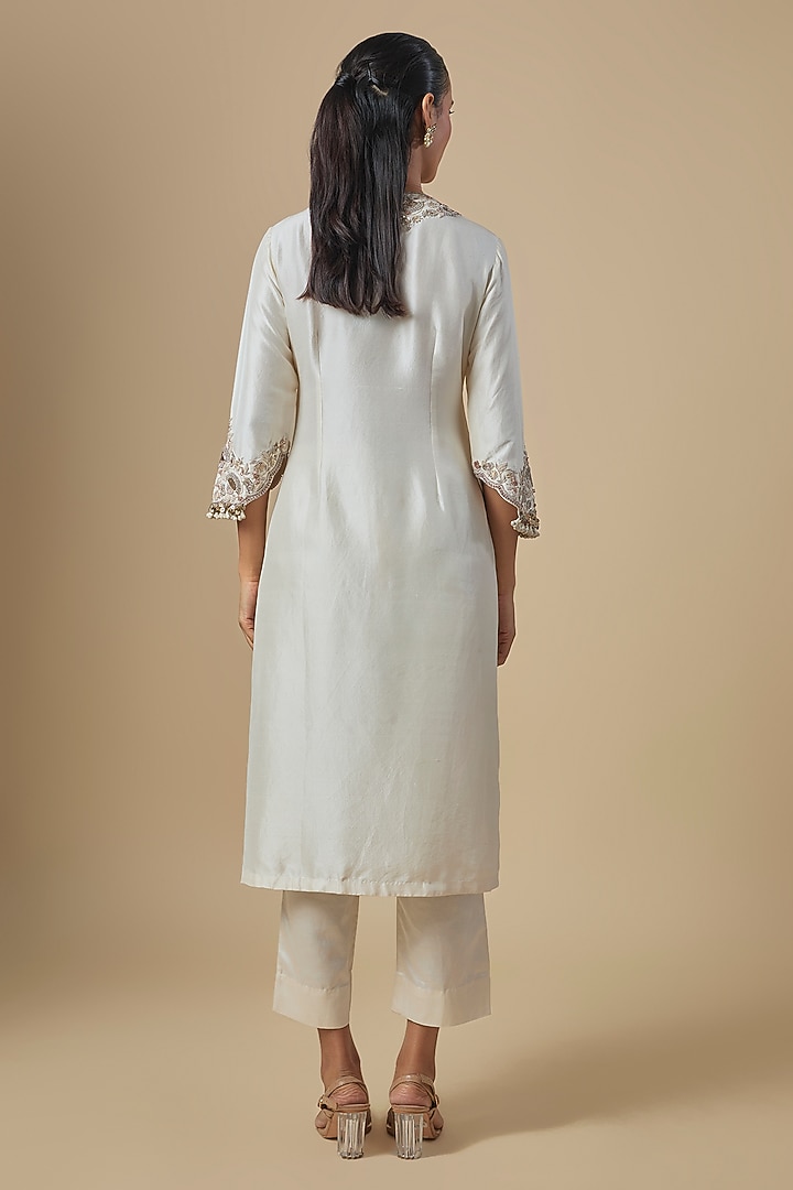Ivory Silk Dori Embroidered Kurta Set by Prisho at Pernia's Pop Up Shop