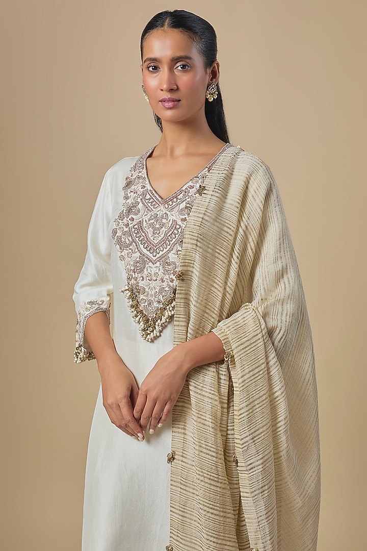 Ivory Silk Dori Embroidered Kurta Set by Prisho at Pernia's Pop Up Shop