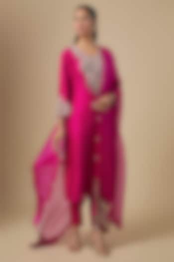 Fuchsia Silk Dori Embroidered Kurta Set by Prisho at Pernia's Pop Up Shop