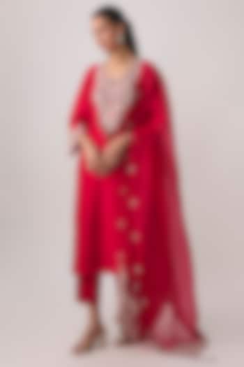 Red Silk Gota Work Kurta Set by Prisho at Pernia's Pop Up Shop