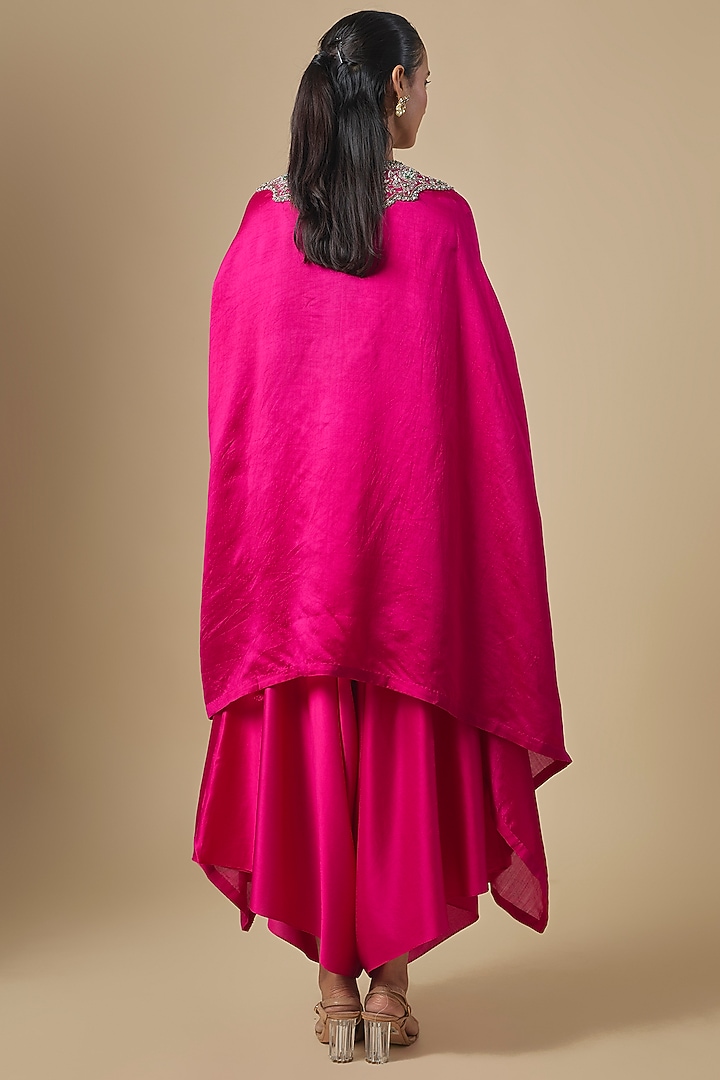 Fuchsia Chanderi Maal Embroidered Kaftan Set by Prisho at Pernia's Pop Up Shop