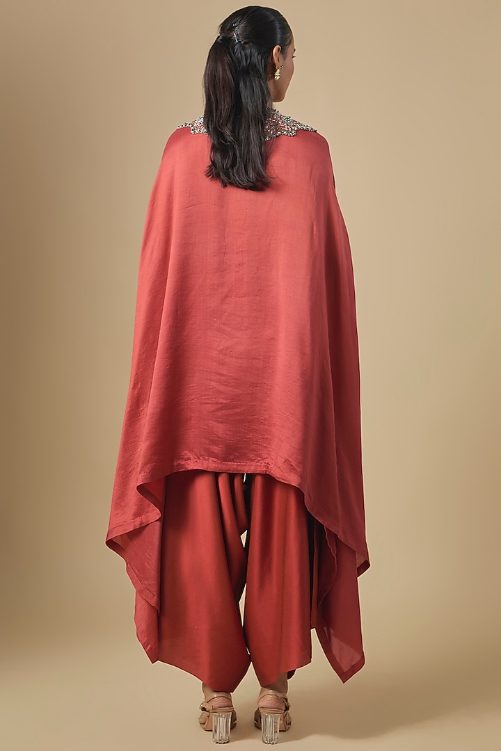 Deep Orange Chanderi Maal Embroidered Kaftan Set by Prisho at Pernia's Pop Up Shop
