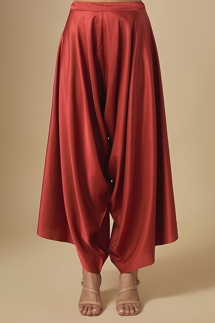 Deep Orange Chanderi Maal Embroidered Kaftan Set by Prisho at Pernia's Pop Up Shop