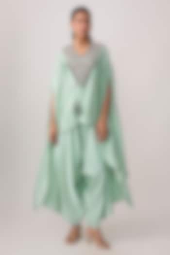 Aqua Chanderi Zari Applique Work Kaftan Set by Prisho at Pernia's Pop Up Shop