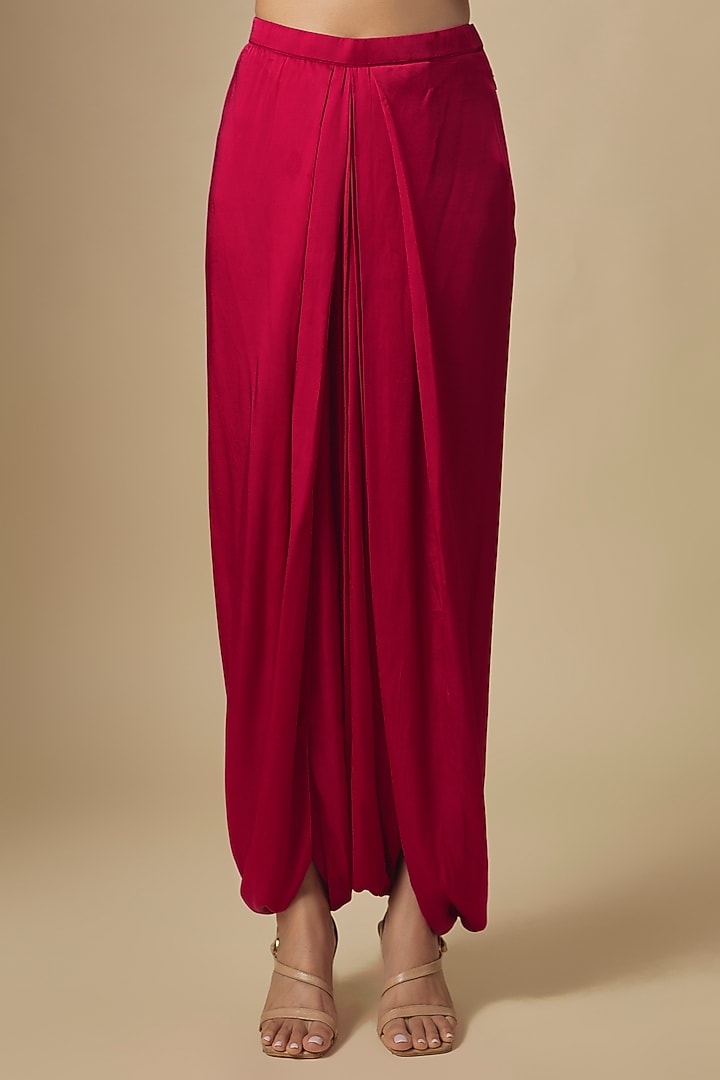 Cherry Red Silk Mukesh Embroidered Kaftan Set by Prisho at Pernia's Pop Up Shop