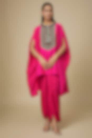 Cherry Red Silk Dori & Thread Work Kaftan Set by Prisho at Pernia's Pop Up Shop