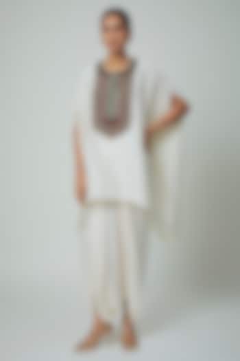 Ivory Silk Dori & Thread Work Kaftan Set by Prisho at Pernia's Pop Up Shop