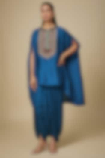 Blue Silk Embroidered Kaftan Set by Prisho at Pernia's Pop Up Shop