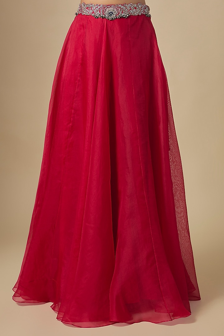 Cherry Red Organza Maal Embroidered Cape Set by Prisho at Pernia's Pop Up Shop