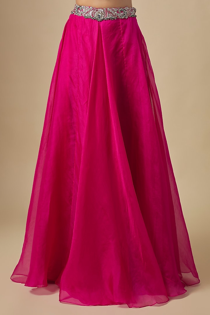 Fuchsia Organza Maal Embroidered Cape Set by Prisho at Pernia's Pop Up Shop