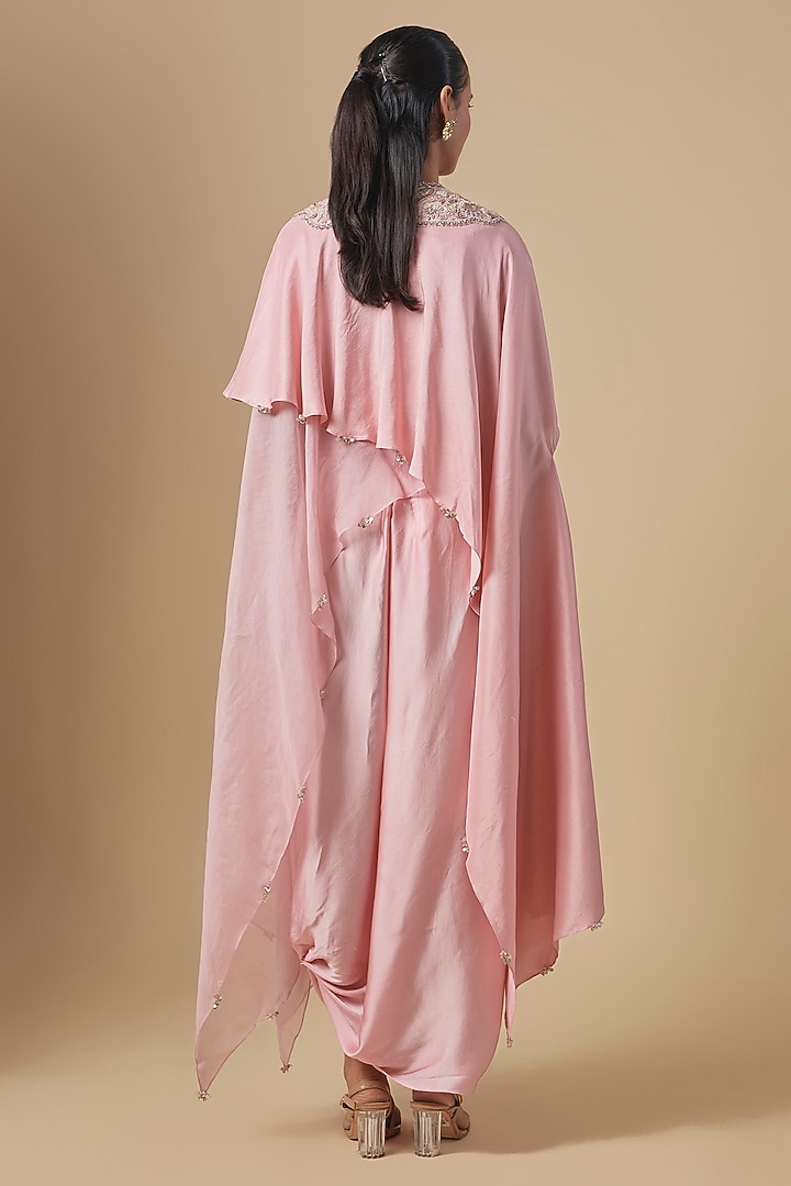 Dark Flamingo Silk Organza Gota Embroidered Kaftan Set by Prisho at Pernia's Pop Up Shop