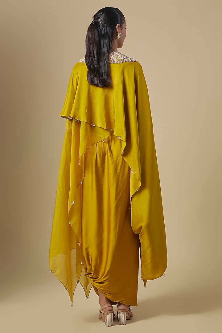 Mustard Silk Organza Gota Embroidered Kaftan Set by Prisho at Pernia's Pop Up Shop