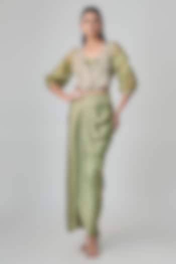Sea Green Tissue Resham & Mukaish Embroidered Jacket Set by Prisho at Pernia's Pop Up Shop