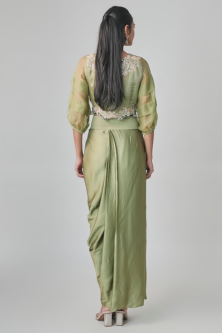 Sea Green Tissue Resham & Mukaish Embroidered Jacket Set by Prisho at Pernia's Pop Up Shop