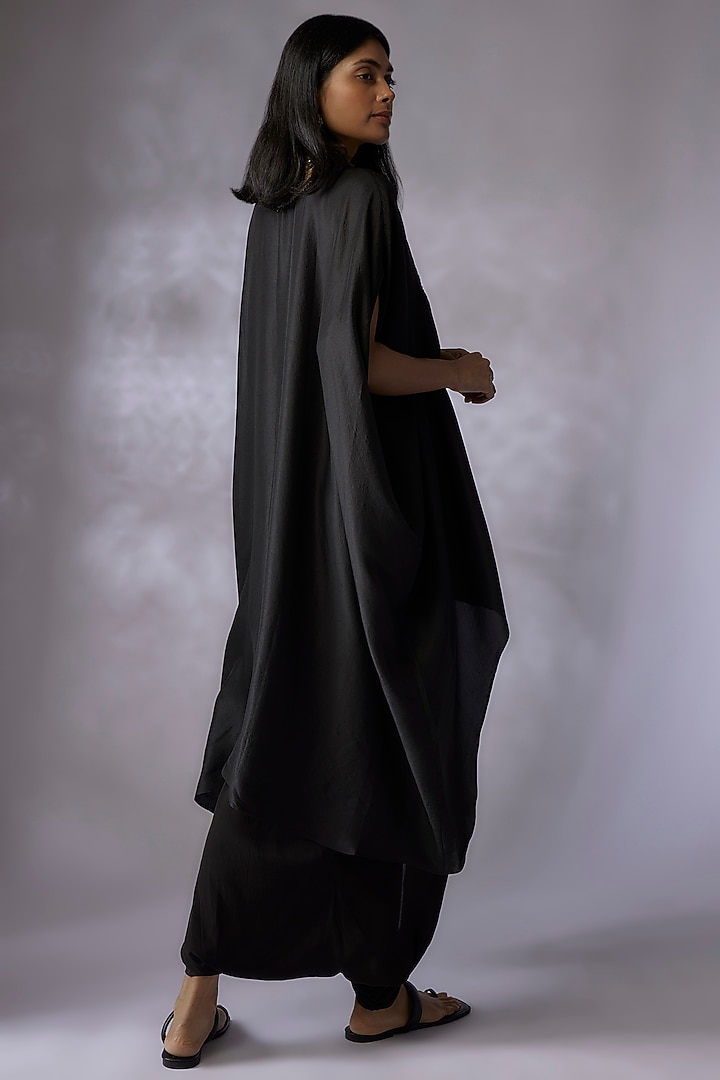 Black Silk Embroidered Kaftan Set by Prisho at Pernia's Pop Up Shop