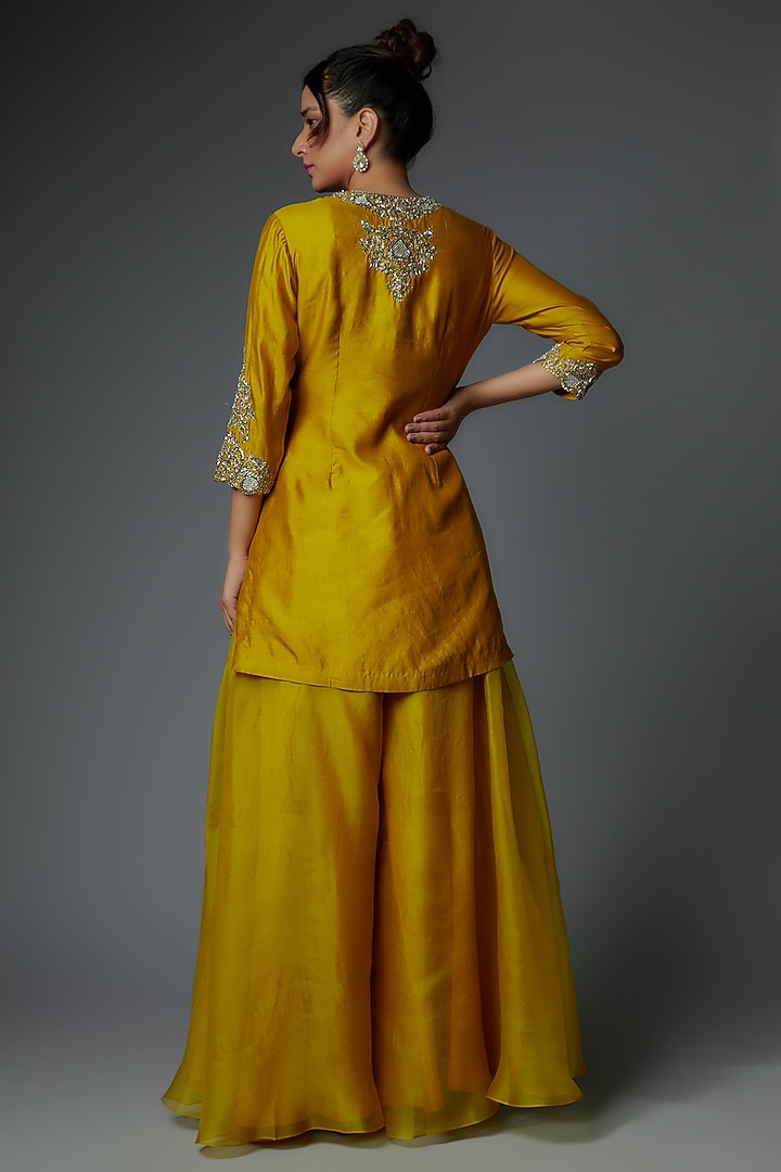 Mustard Organza Wedding Sharara Set by Prisho at Pernia's Pop Up Shop