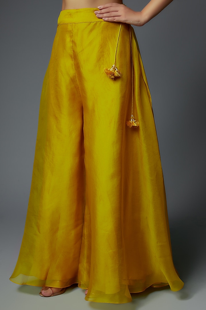 Mustard Organza Wedding Sharara Set by Prisho at Pernia's Pop Up Shop