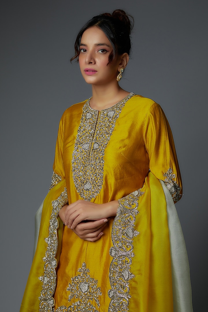 Mustard Organza Wedding Sharara Set by Prisho at Pernia's Pop Up Shop