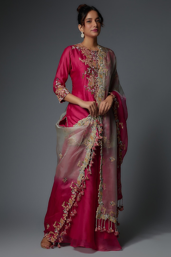 Pink Organza Sharara Set by Prisho