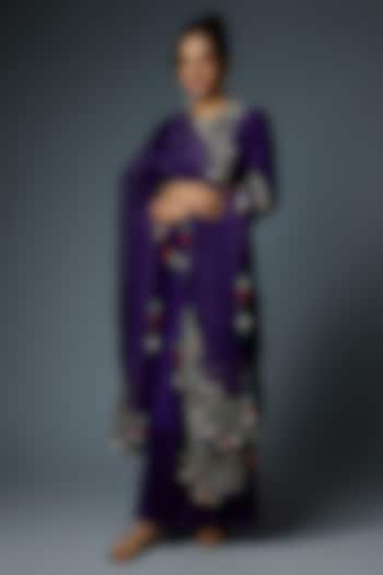 Purple Silk Embroidered Kurta Set by Prisho at Pernia's Pop Up Shop