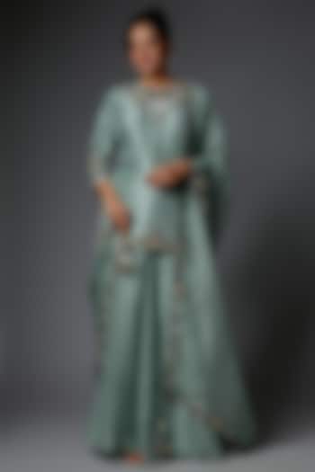 Green Organza Sharara Set by Prisho