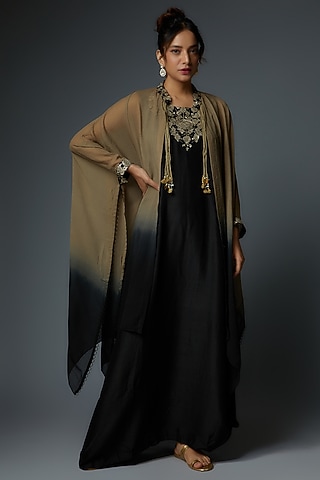 Black Silk Embroidered Jacket Dress by Prisho