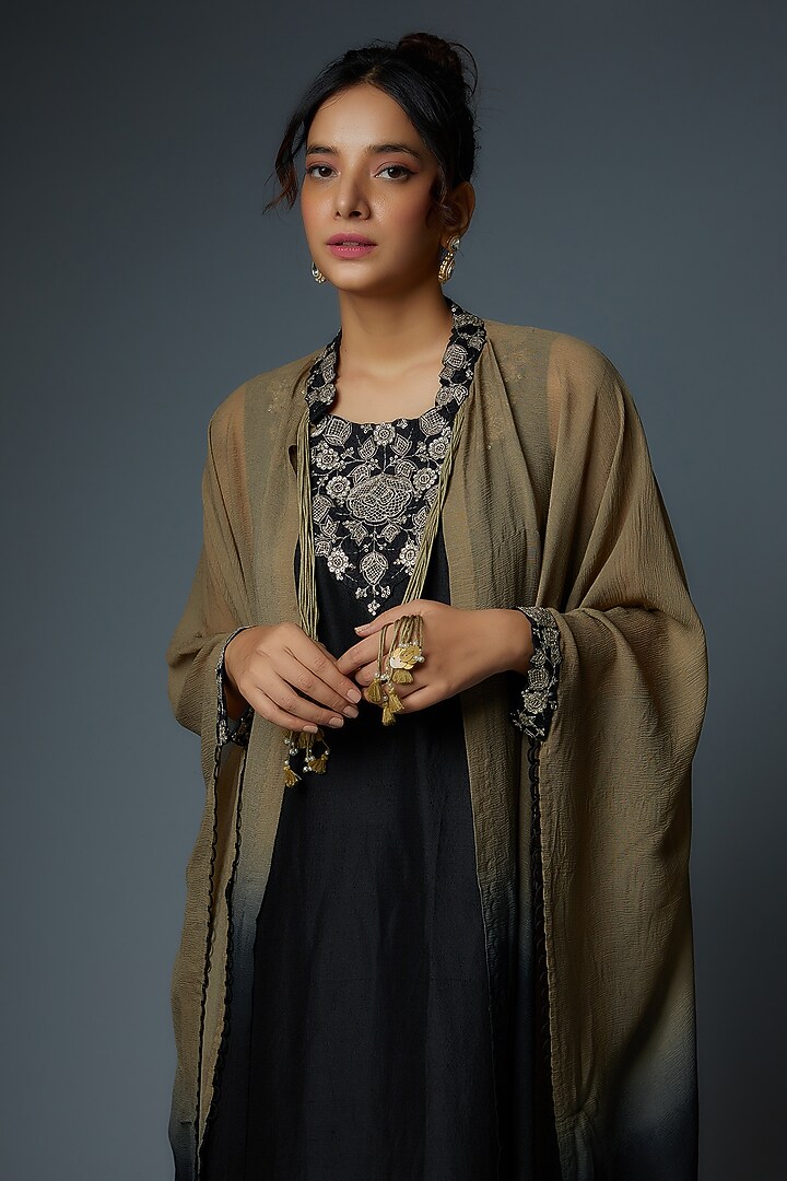 Black Silk Embroidered Jacket Vacation Dress by Prisho at Pernia's Pop Up Shop