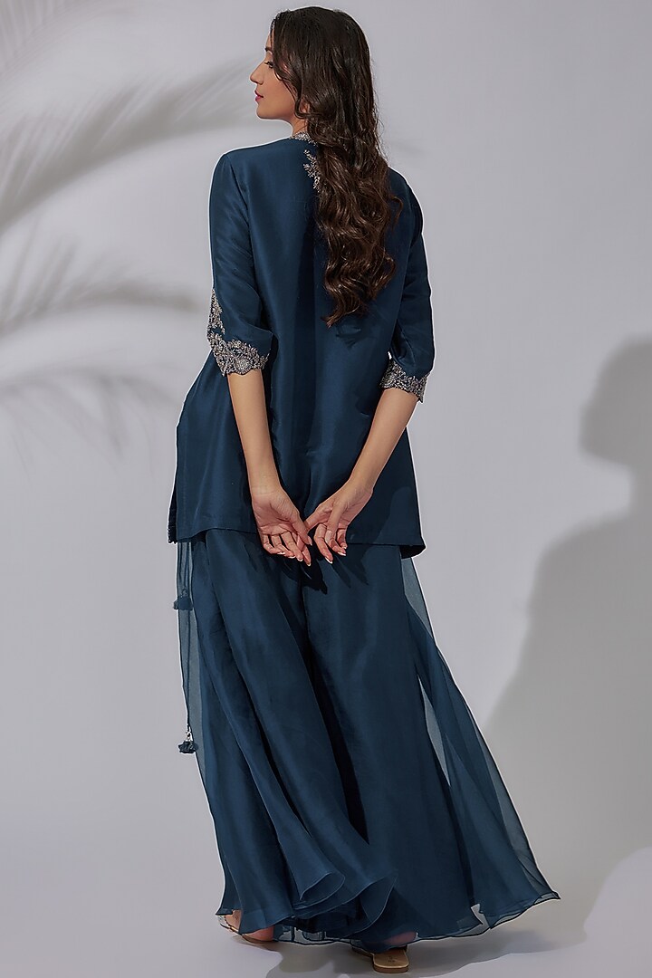 Blue Organza Wedding Sharara Set by Prisho at Pernia's Pop Up Shop