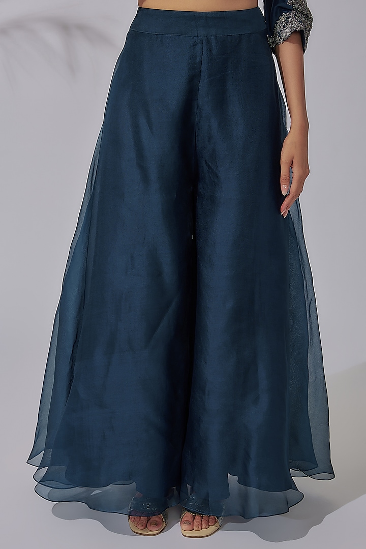Blue Organza Wedding Sharara Set by Prisho at Pernia's Pop Up Shop