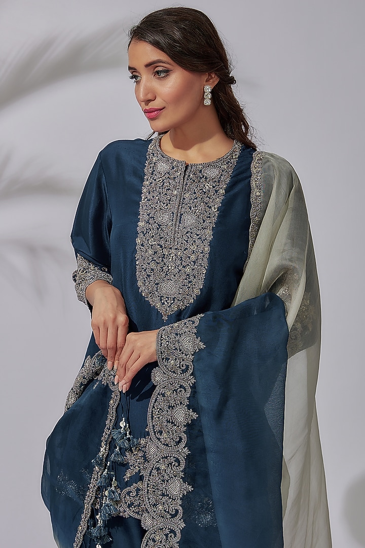 Blue Organza Wedding Sharara Set by Prisho at Pernia's Pop Up Shop