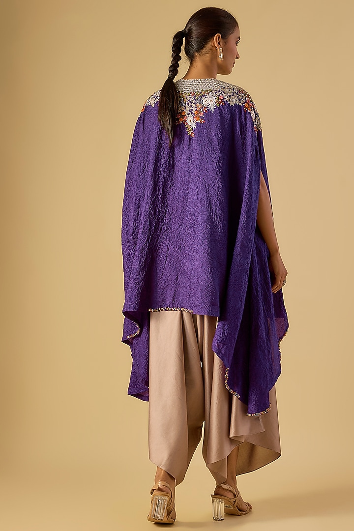 Dark Purple Crushed Silk Thread Work Kaftan Set by Prisho at Pernia's Pop Up Shop