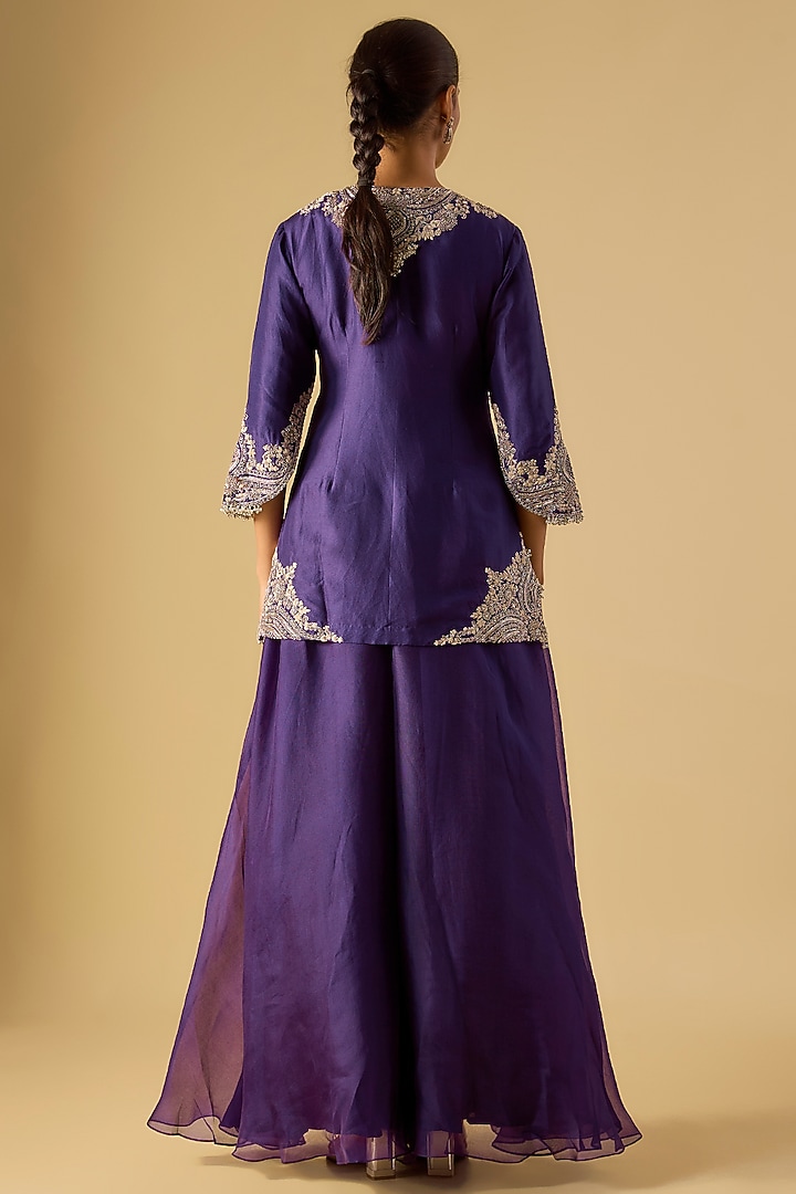 Dark Purple Silk Maal Work Kurta Set by Prisho at Pernia's Pop Up Shop