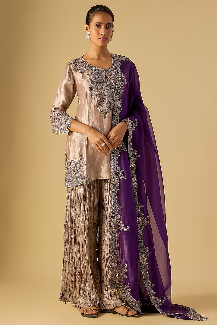 Champagne Crushed Wedding Sharara Set by Prisho at Pernia's Pop Up Shop
