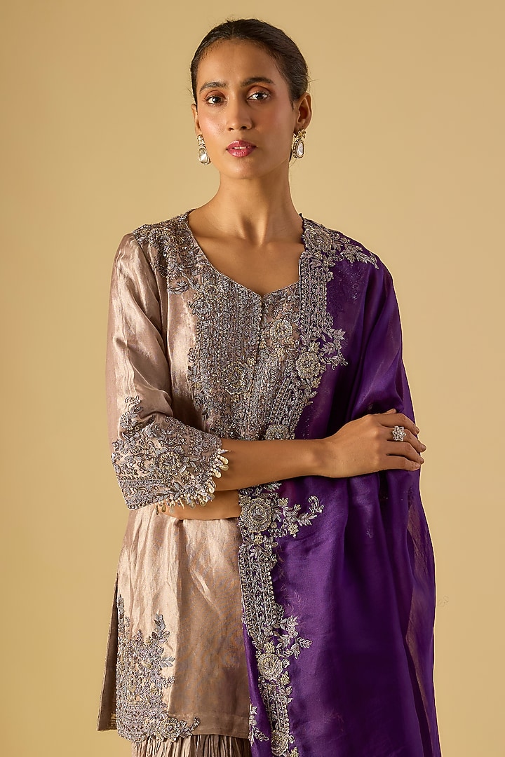 Champagne Crushed Wedding Sharara Set by Prisho at Pernia's Pop Up Shop