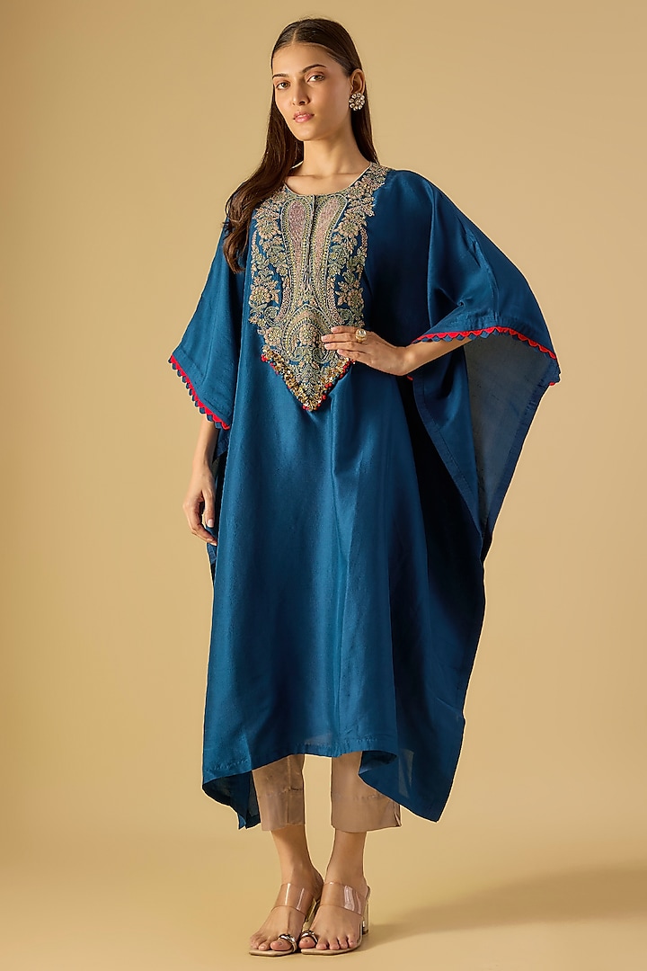 Blue Silk Dori Work Kaftan Set by Prisho at Pernia's Pop Up Shop