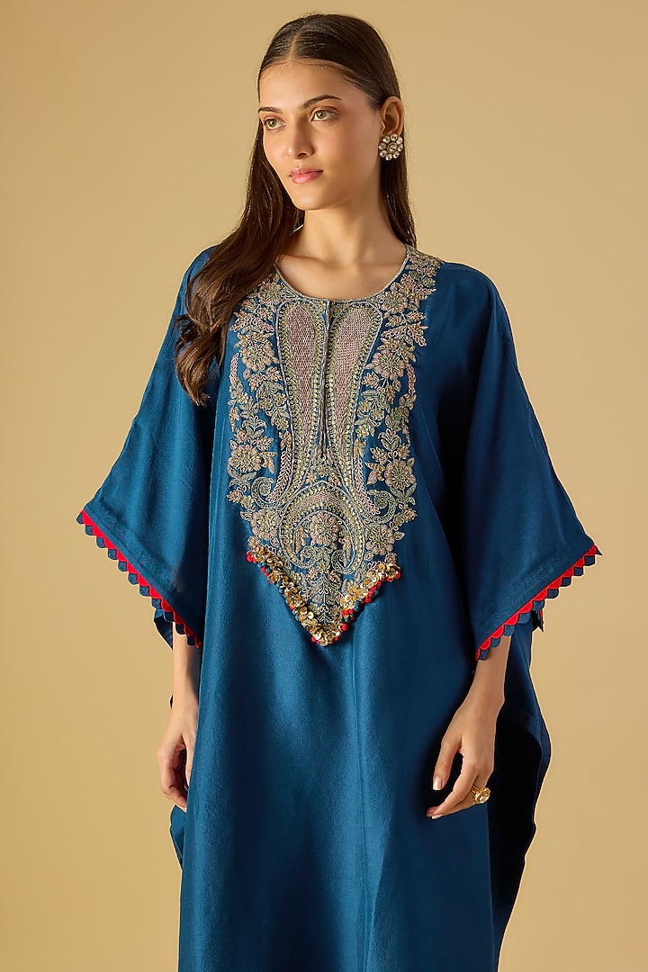Blue Silk Dori Work Kaftan Set by Prisho at Pernia's Pop Up Shop