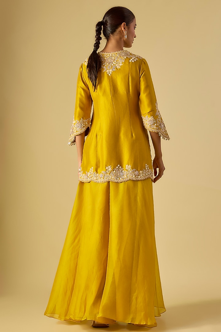Mustard Organza Wedding Sharara Set by Prisho at Pernia's Pop Up Shop
