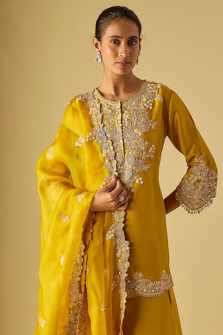 Mustard Organza Wedding Sharara Set by Prisho at Pernia's Pop Up Shop