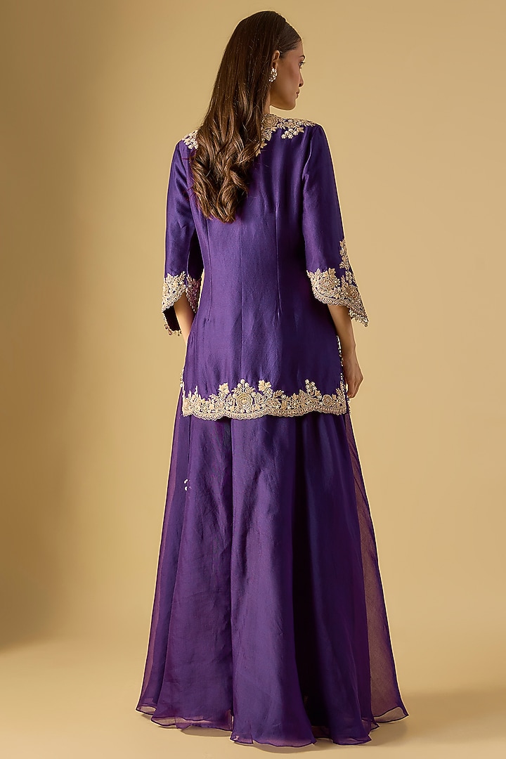 Dark Purple Organza Wedding Sharara Set by Prisho at Pernia's Pop Up Shop
