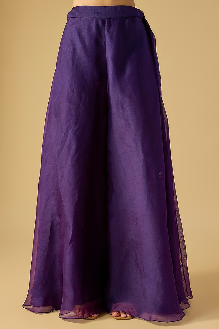 Dark Purple Organza Wedding Sharara Set by Prisho at Pernia's Pop Up Shop