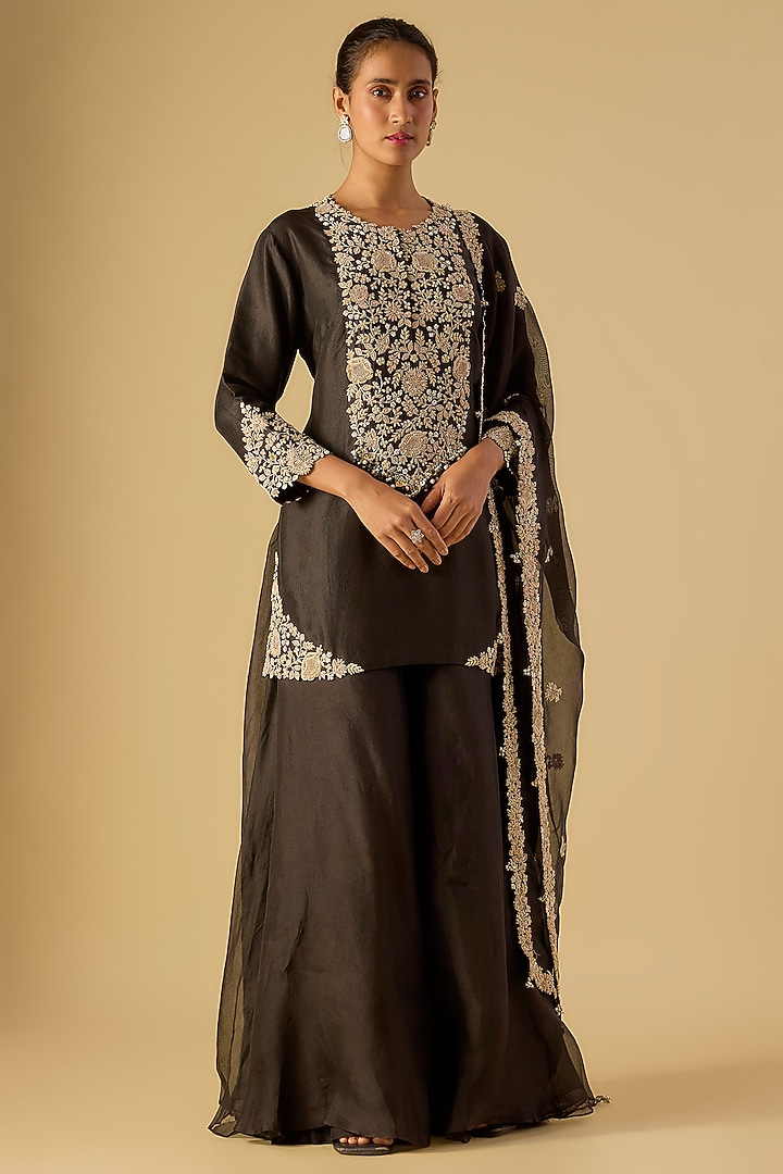 Black Organza Wedding Sharara Set by Prisho at Pernia's Pop Up Shop