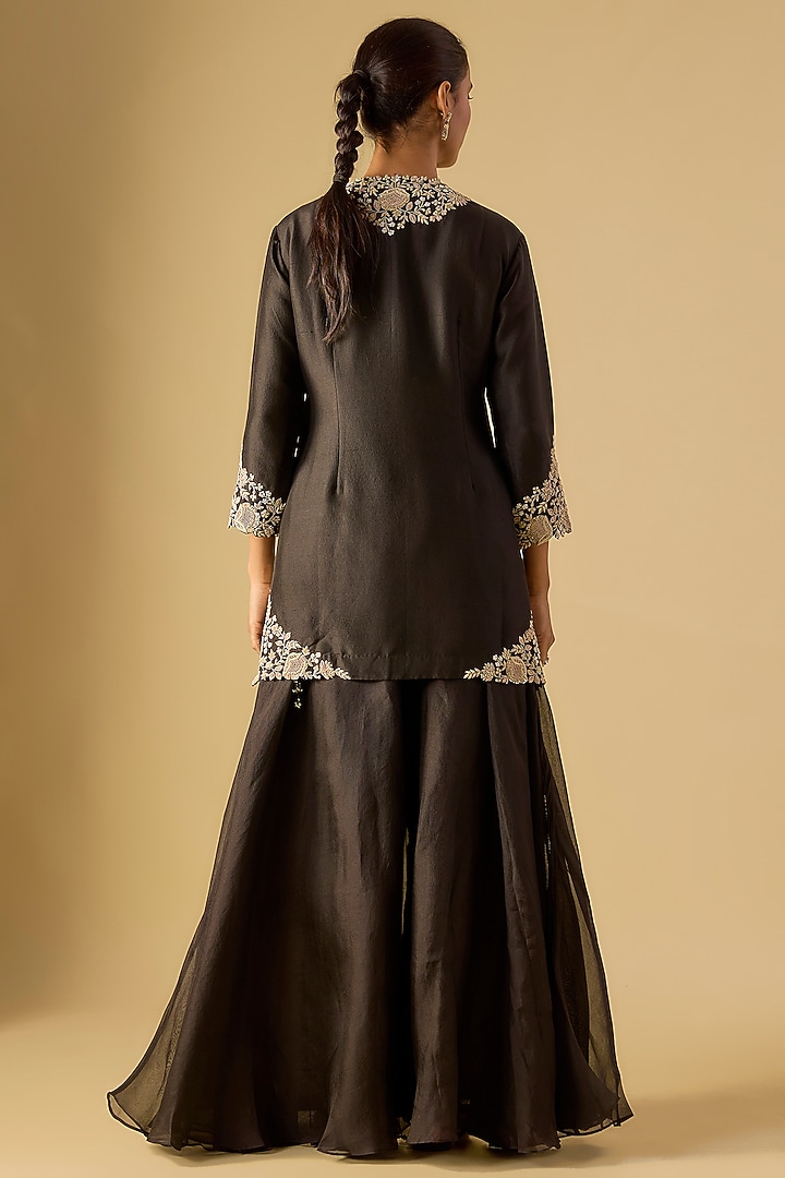 Black Organza Wedding Sharara Set by Prisho at Pernia's Pop Up Shop