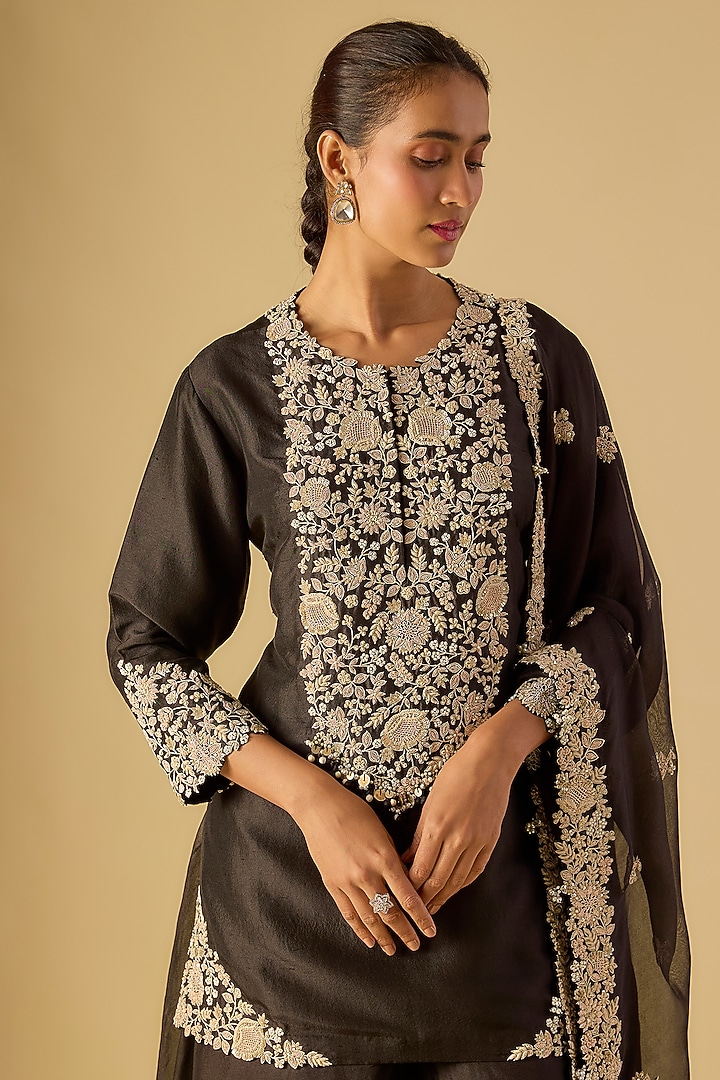 Black Organza Wedding Sharara Set by Prisho at Pernia's Pop Up Shop