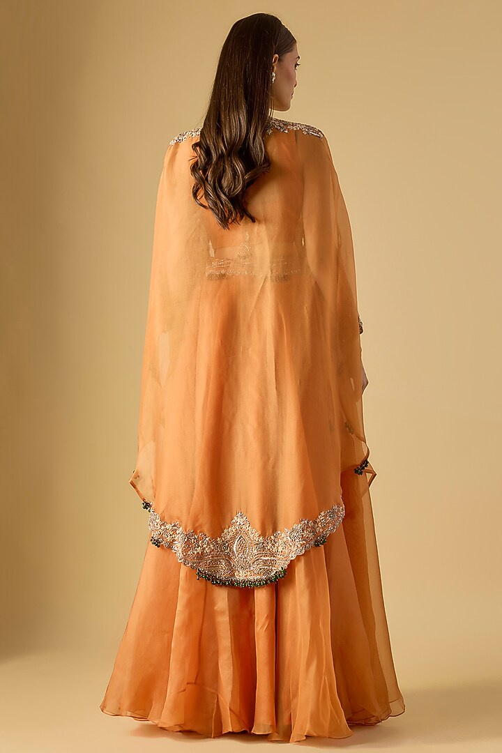 Rust Organza Maal Work Cape Set by Prisho at Pernia's Pop Up Shop