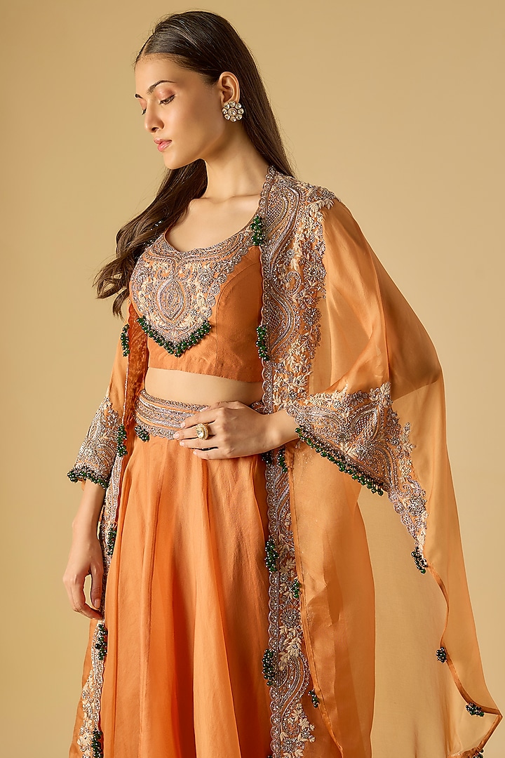Rust Organza Maal Work Cape Set by Prisho at Pernia's Pop Up Shop