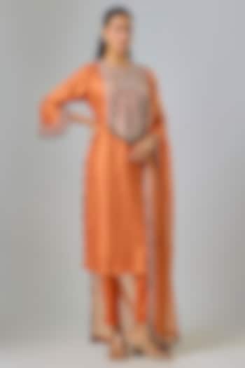 Rust Silk Maal Work Kurta Set by Prisho at Pernia's Pop Up Shop